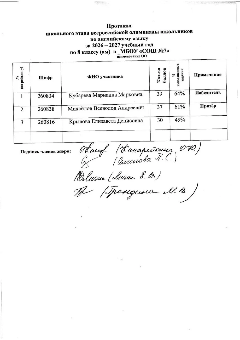 Олимпиада по английскому языку класс - 8