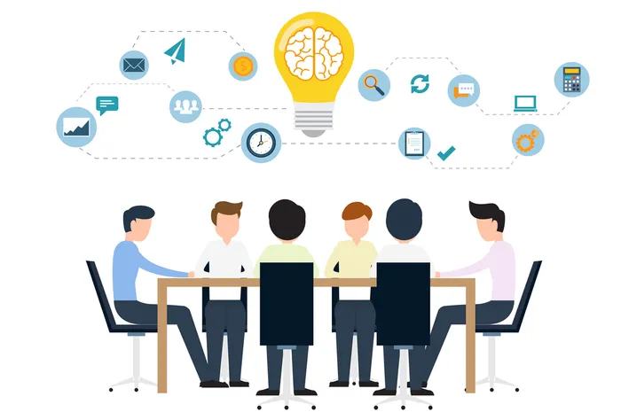 Схематичное изображение работающих людей за столом