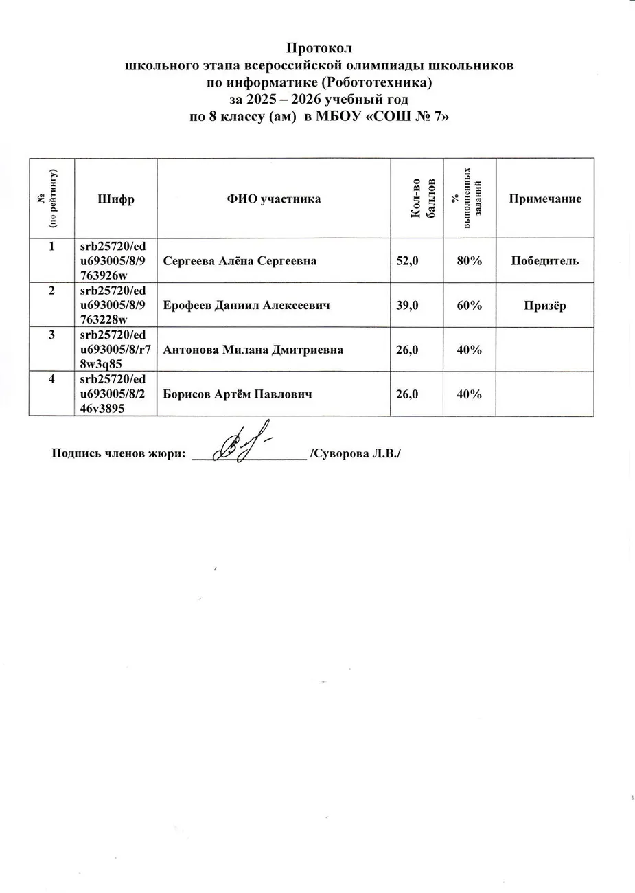 Олимпиада по информатике (Робототехника) класс - 8