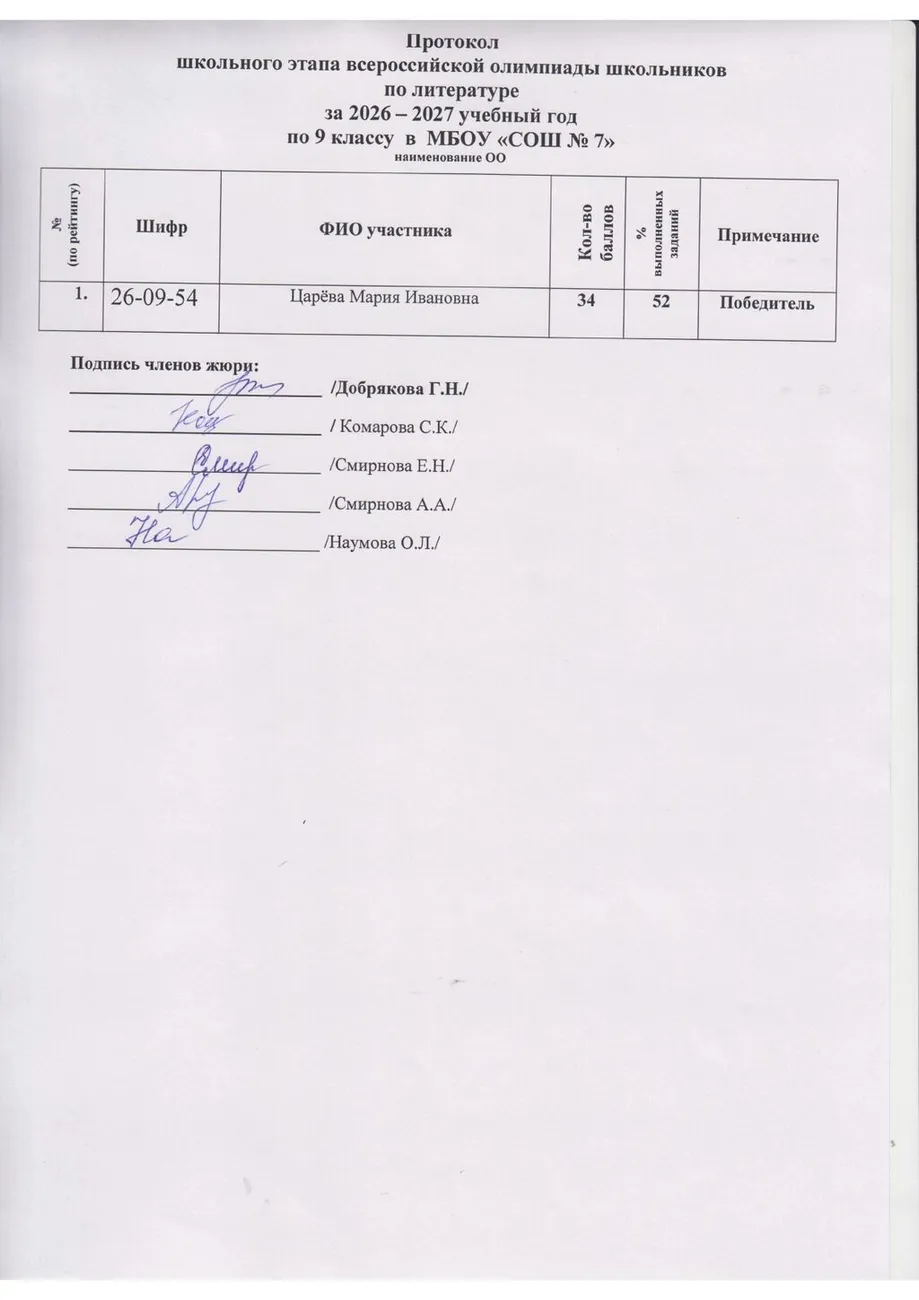 Олимпиада по литературе класс - 9