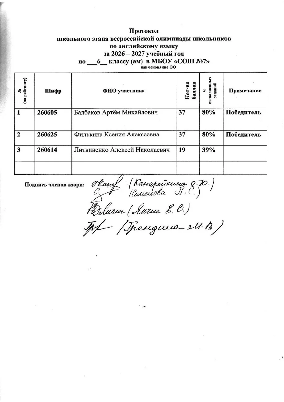 Олимпиада по английскому языку класс - 6