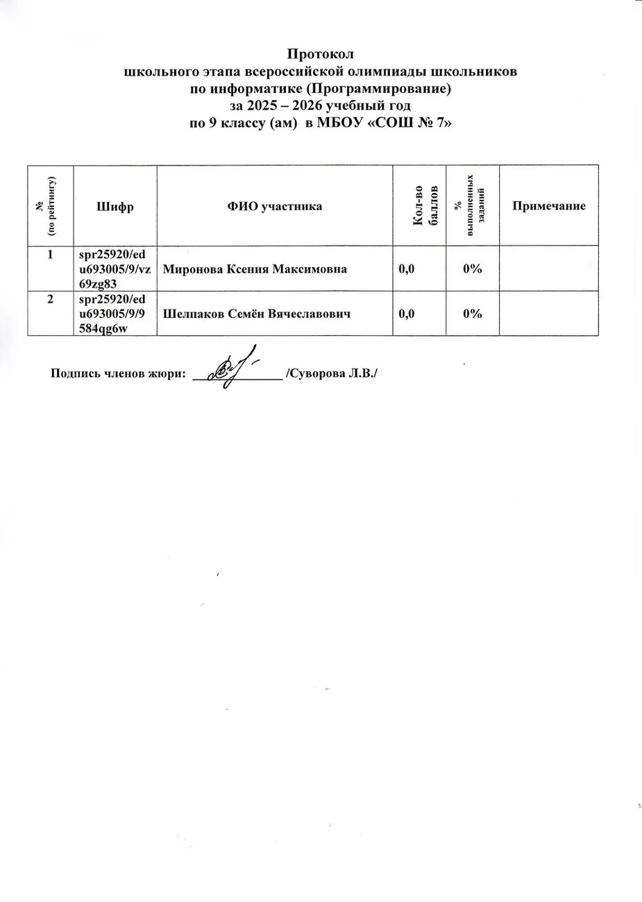 Олимпиада по информатике (Программирование) класс - 9