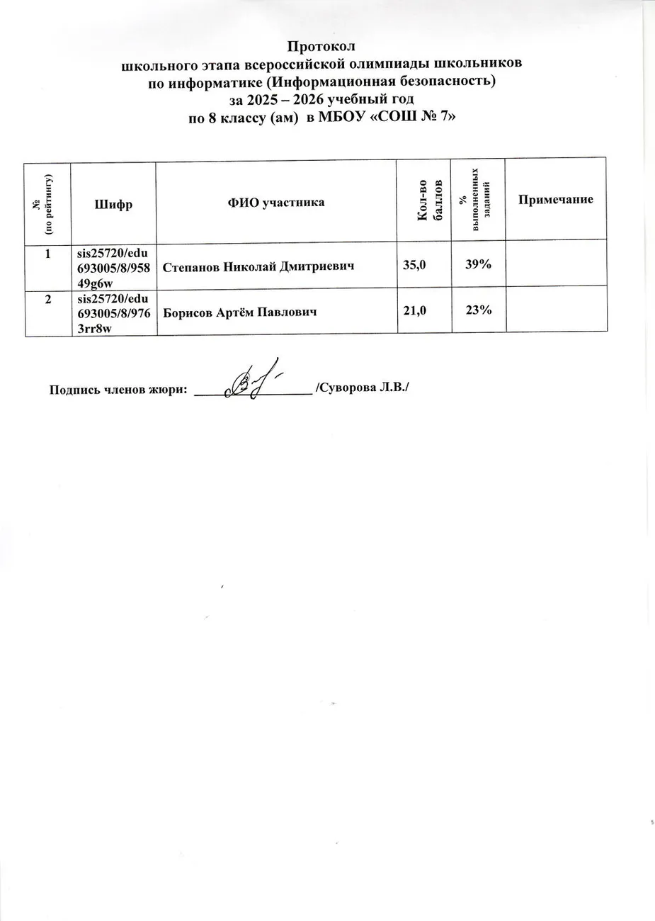 Олимпиада по информатике (Информационная безопасность) класс - 8