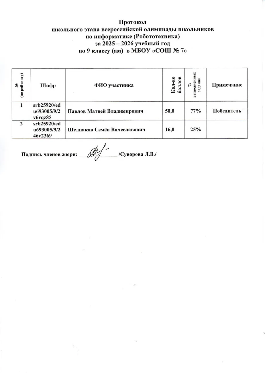 Олимпиада по информатике (Робототехника) класс - 9